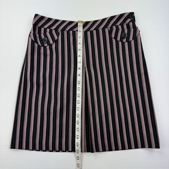 Ann Taylor Loft Skirt 8 Black Purple Stripe Button Detail Pleated Front Lined - Picture 9 of 10